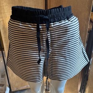 LOFT Black and White Striped Athletic Drawstring Shorts